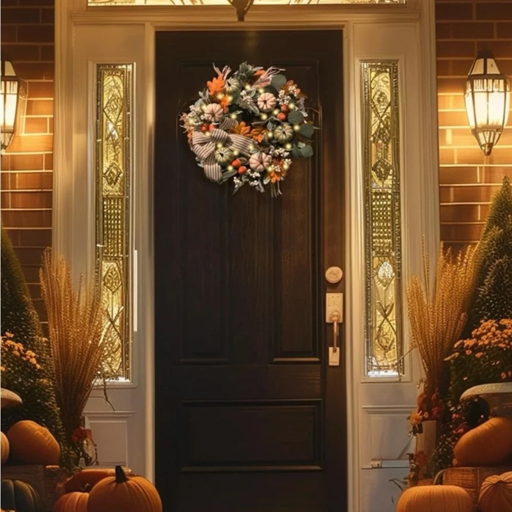 Valery Madelyn Fall Farmhouse Autumn Wreath Centerpiece with lights 12” across F